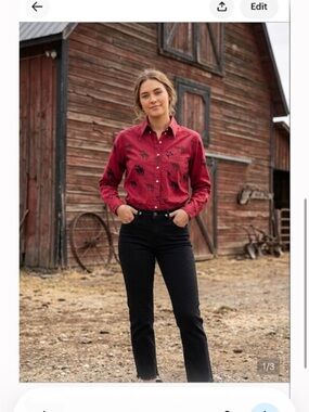 Rockies Red Long-Sleeve Western Print Shirt med ptp 21